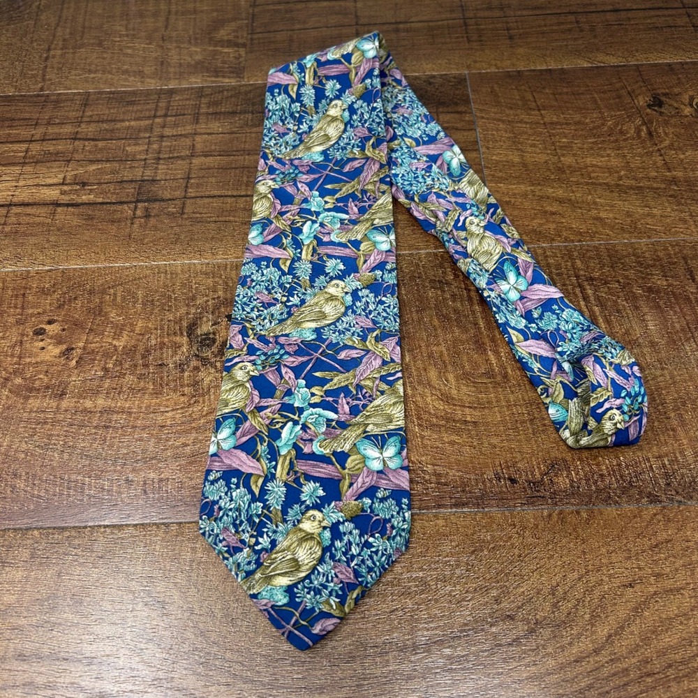 Tie Rack Mens‎ Blue Bird and Butterfly Pattern Silk Necktie